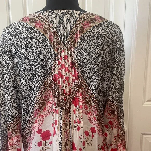 Kyla Seo Anthropologie Womens Colorful Oversized Tunic Boho Pintuck Blouse S - Picture 6 of 12